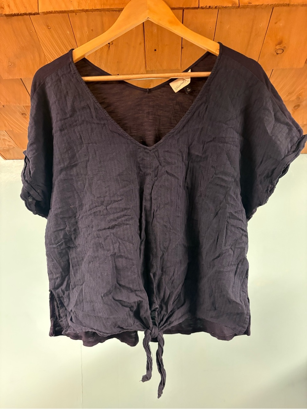 Universal Thread Navy V-Neck Tie-Front Blouse